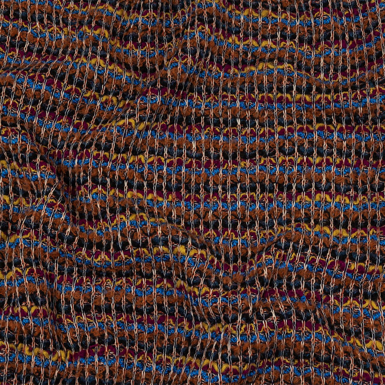 1 Yard Italian Rust, Fuchsia and Blue Striped Boucled Chunky Wool Sweater Knit 59’’ Width